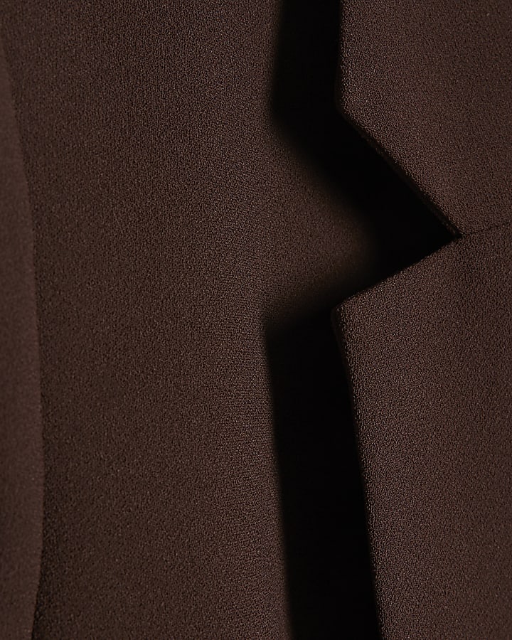 Brown Crepe Ruched Sleeve Blazer