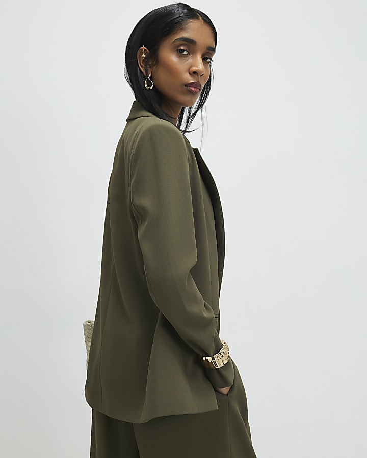 Green Long Sleeve Ruched Blazer