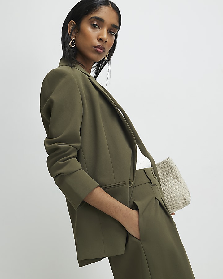 Green Long Sleeve Ruched Blazer