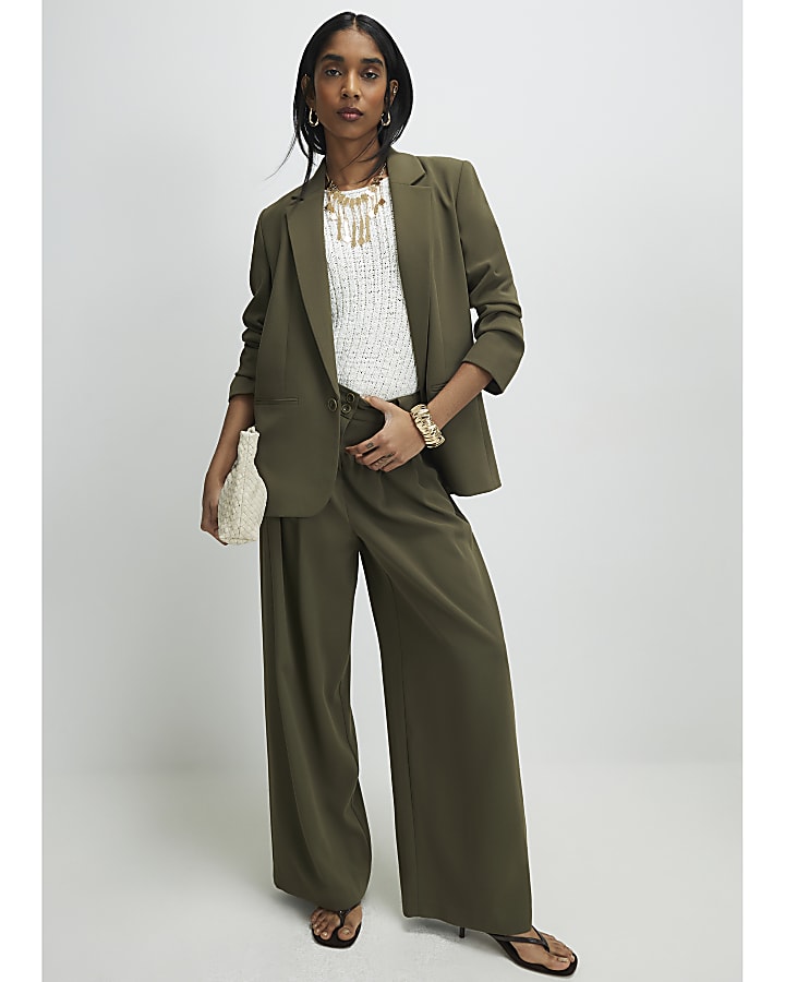 Green Long Sleeve Ruched Blazer