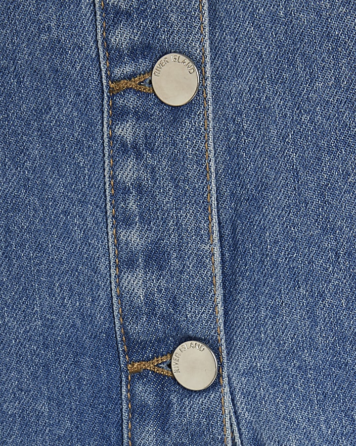 Blue Denim Sleeveless Raw Hem Top