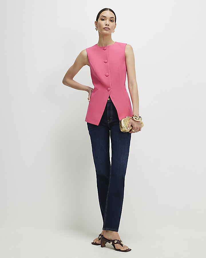 Pink Button Detail Waistcoat