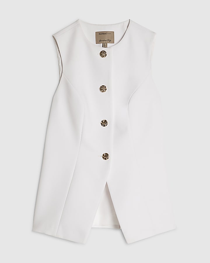 White Button Detail Waistcoat