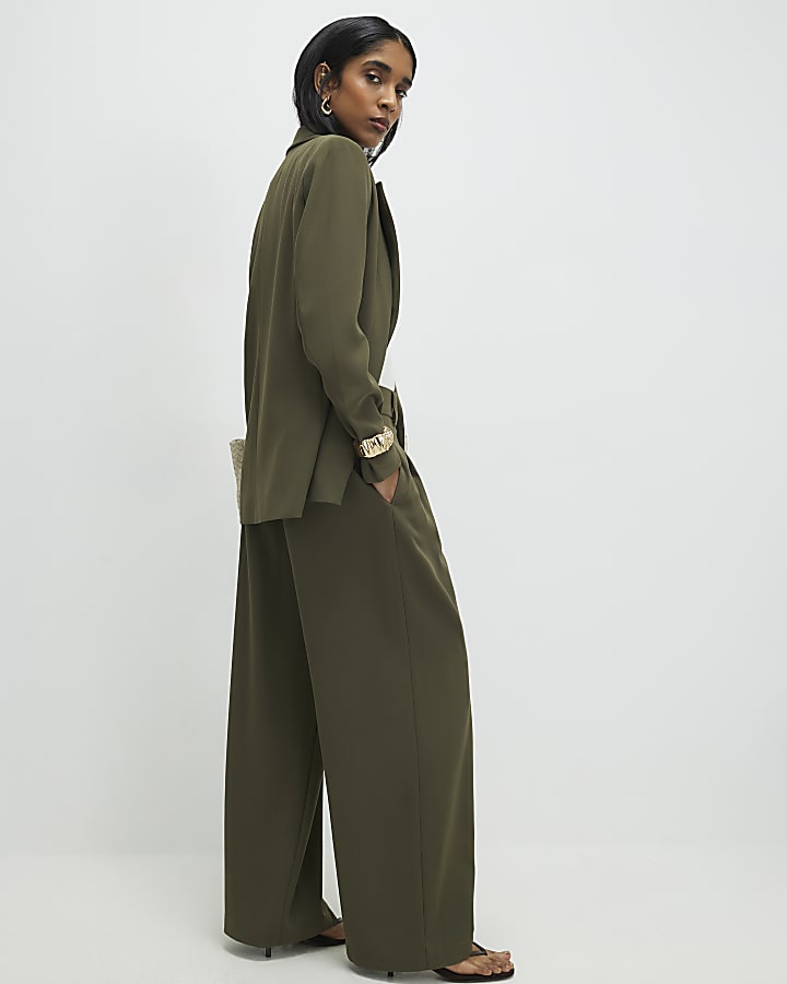 Green Wide Leg Pleated Trousers