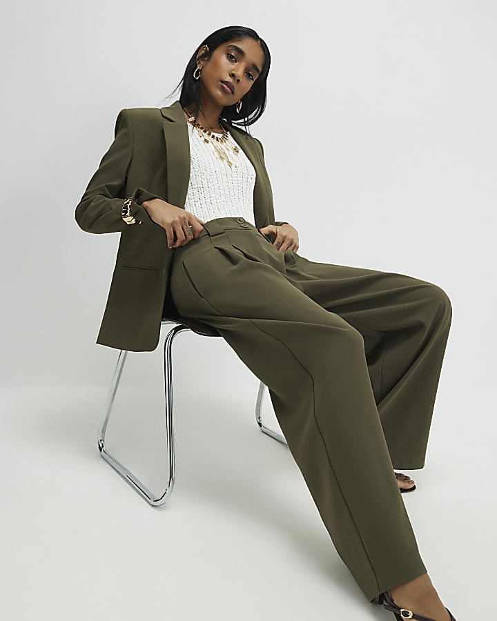 Green Wide Leg Pleated Trousers