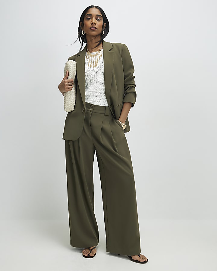 Green Wide Leg Pleated Trousers