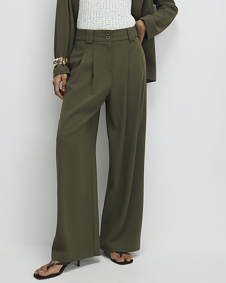 Green Wide Leg Pleated Trousers