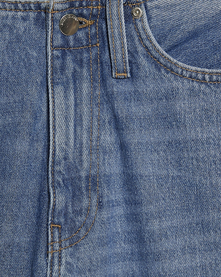 Blue Turn Down Hem Wide Leg Jeans