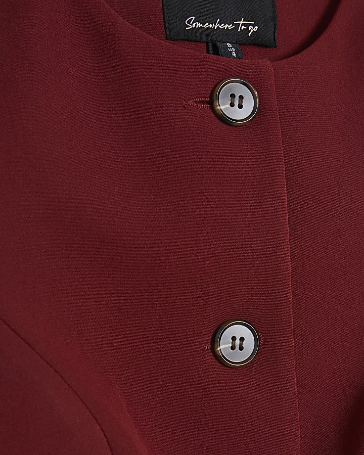 Red Sleeveless Button Detail Waistcoat