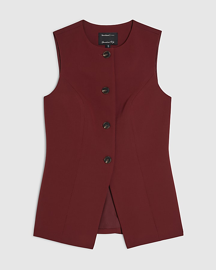 Red Sleeveless Button Detail Waistcoat