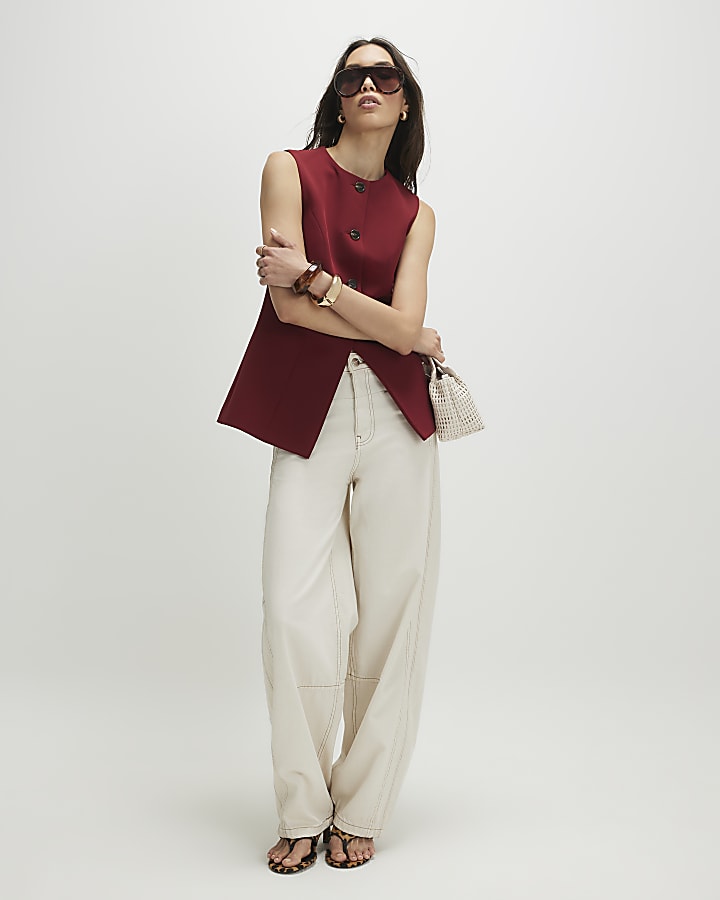 Red Sleeveless Button Detail Waistcoat