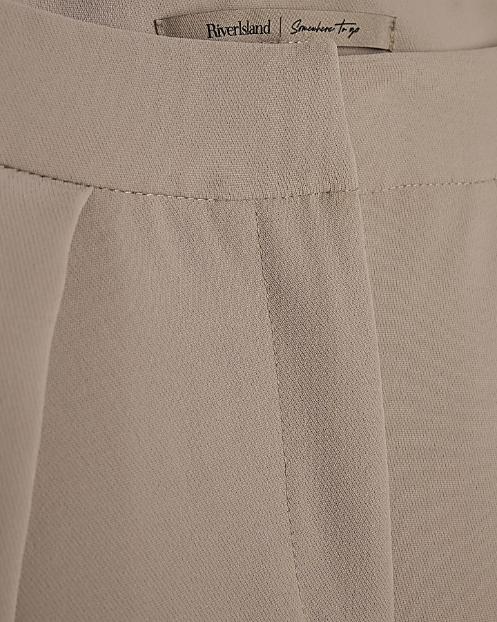 Beige Pleat Detail Tapered Trousers