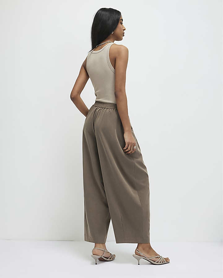 Beige Tailored Balloon Leg Trousers
