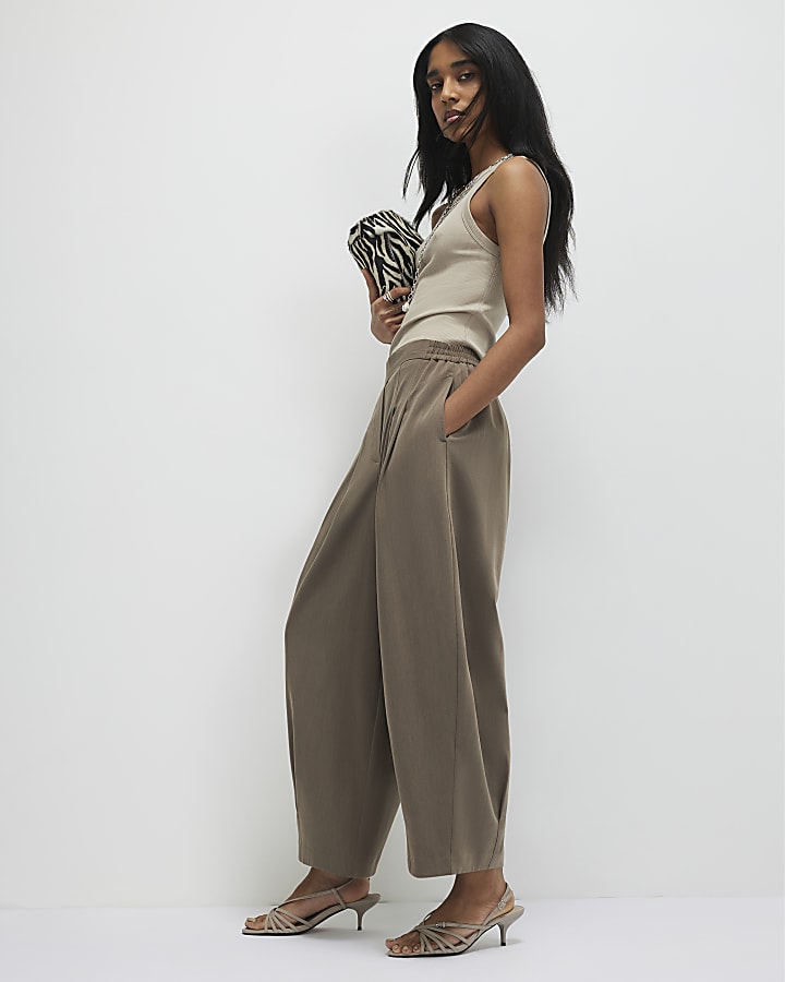 Beige Tailored Balloon Leg Trousers
