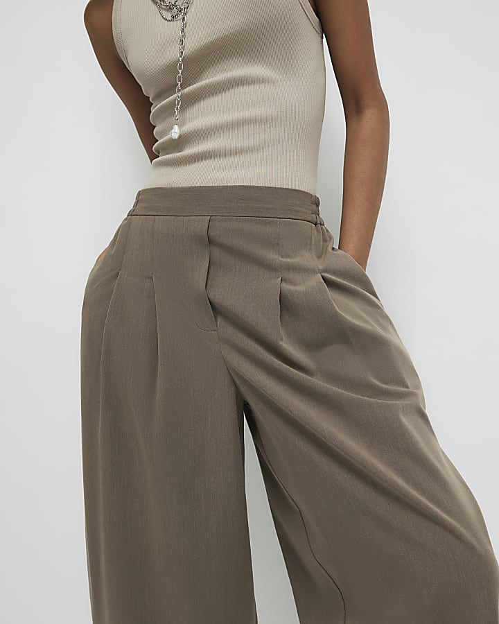 Beige Tailored Balloon Leg Trousers
