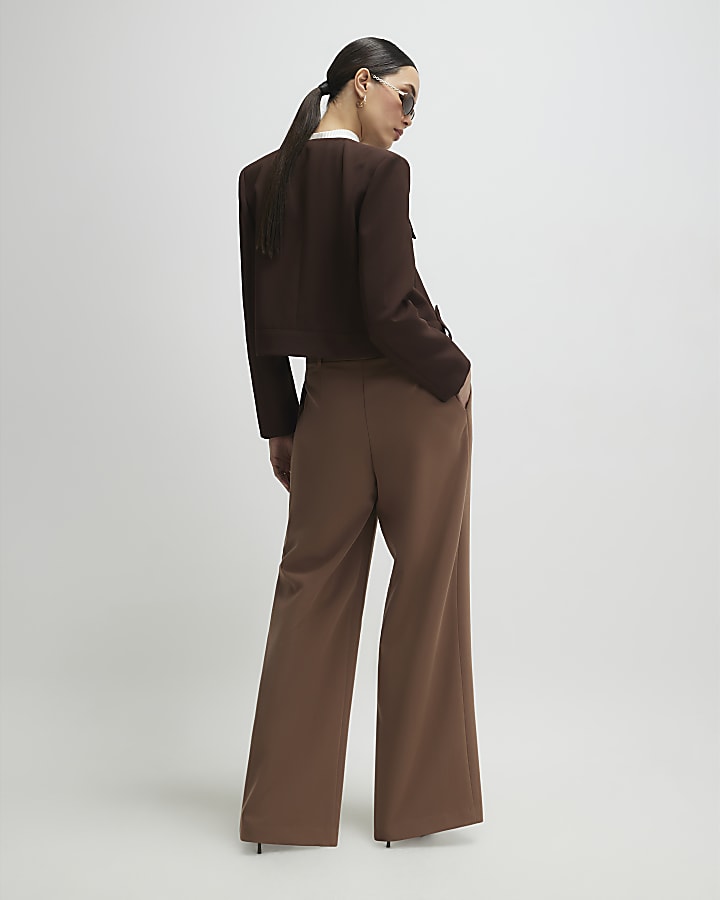 Brown Belted Wide Leg Trousers