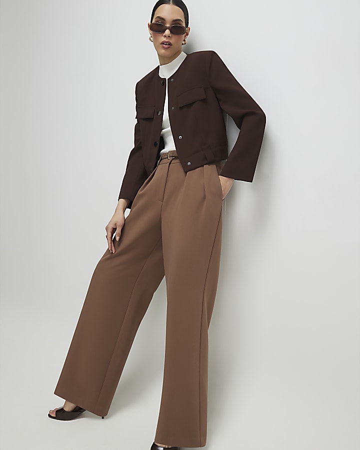 Brown Belted Wide Leg Trousers