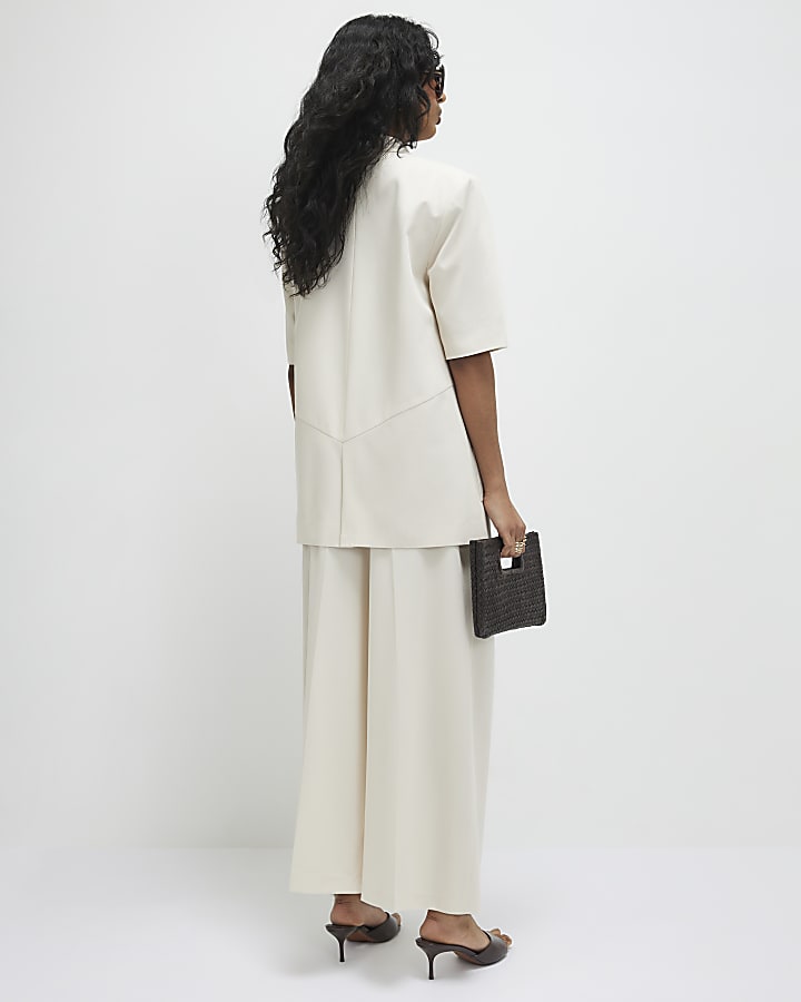 Beige Ankle Grazer Tailored Trousers