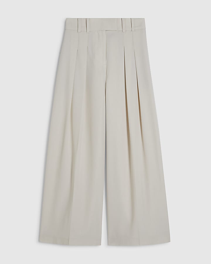 Beige Ankle Grazer Tailored Trousers