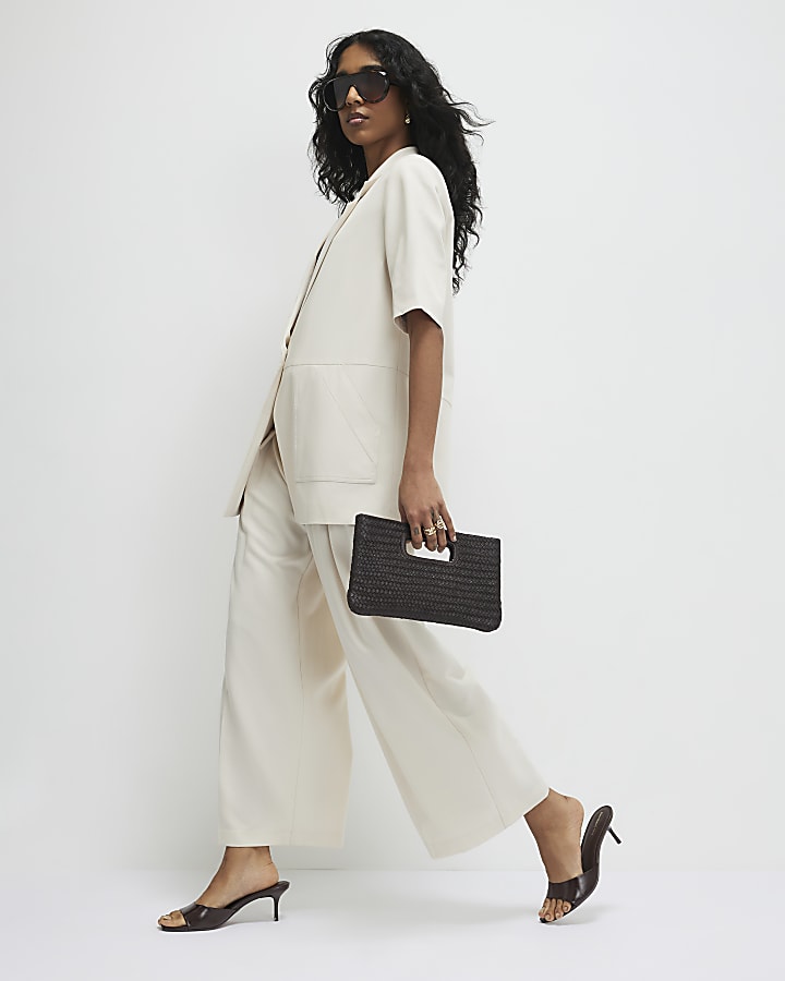 Beige Ankle Grazer Tailored Trousers