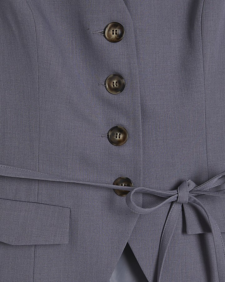 Grey Sleeveless Tie Detail Waistcoat