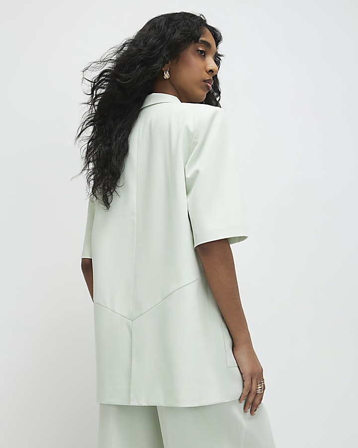 Green - Light Crop Sleeve Pocket Blazer