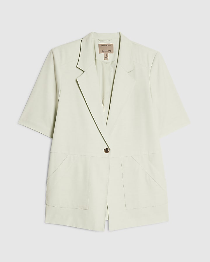 Green - Light Crop Sleeve Pocket Blazer
