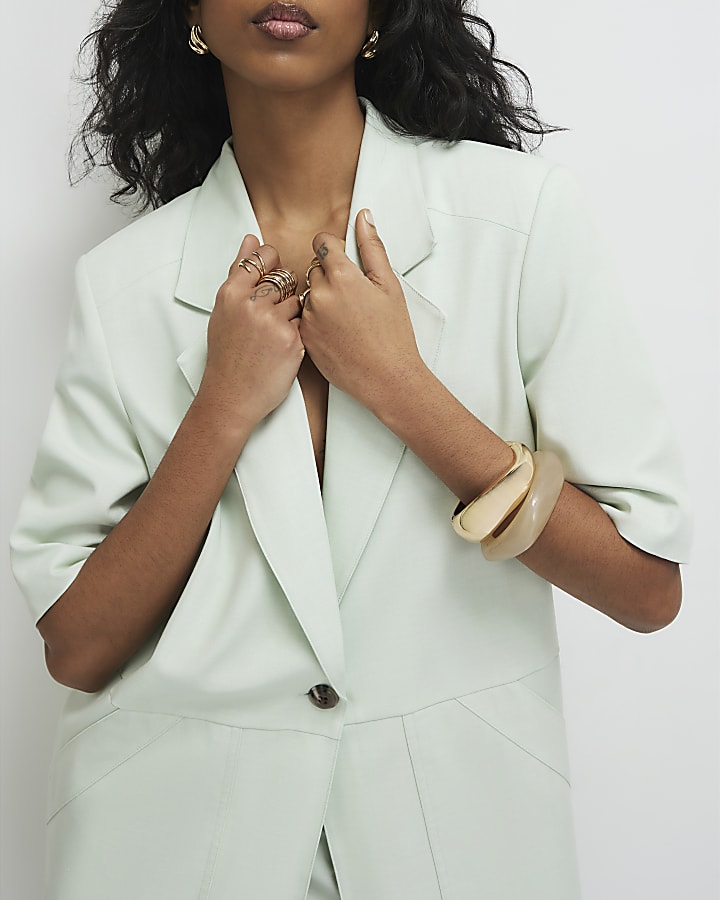 Green - Light Crop Sleeve Pocket Blazer