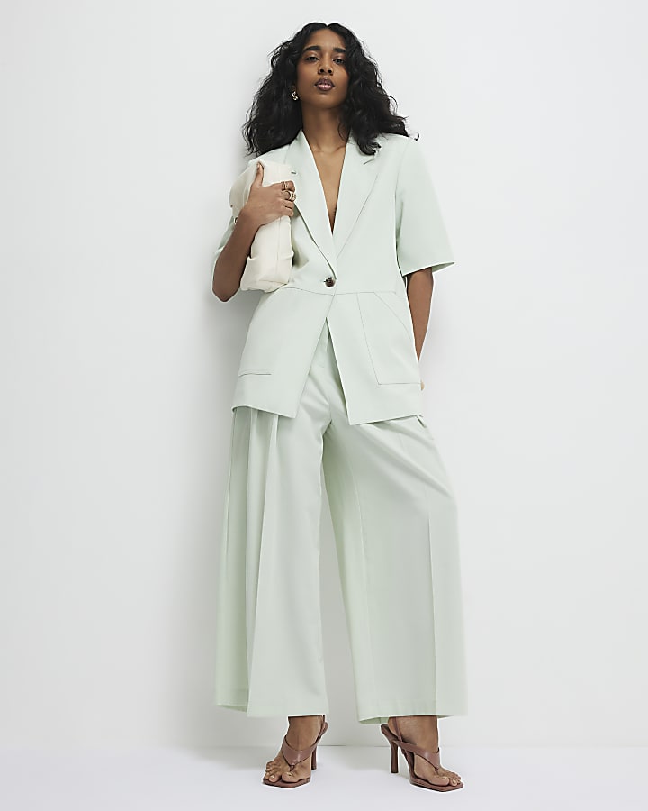 Green - Light Crop Sleeve Pocket Blazer