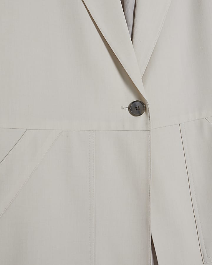 Beige Short Sleeve Pocket Blazer