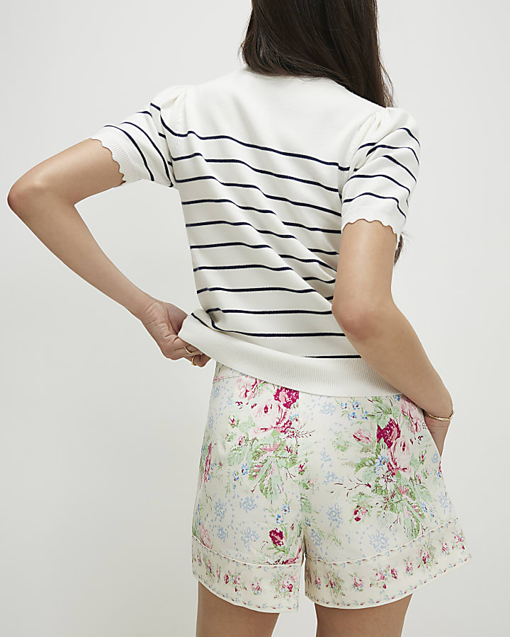 White Floral Printed Shorts