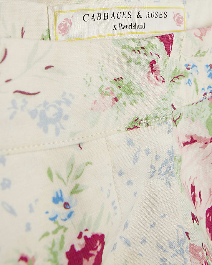 White Floral Printed Shorts