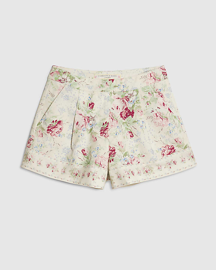 White Floral Printed Shorts