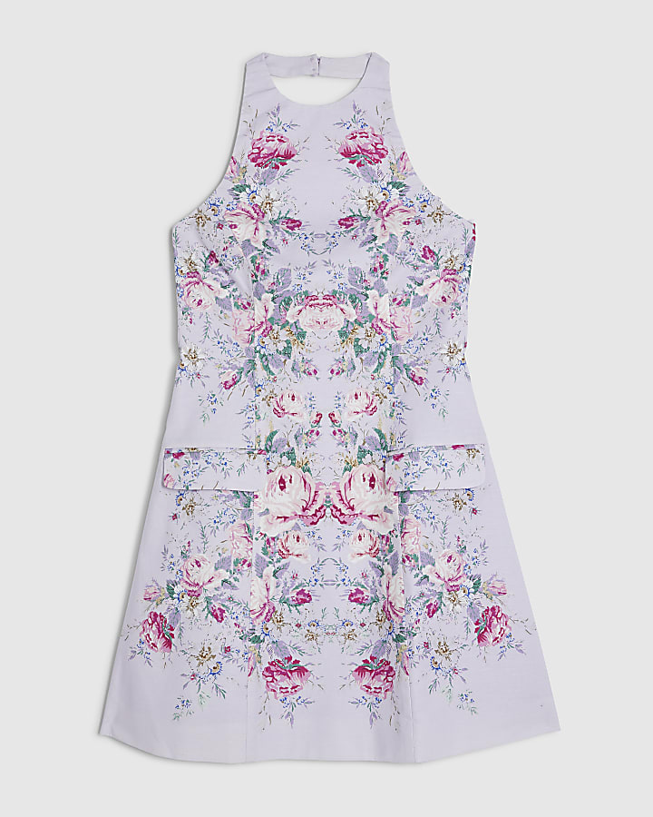 Purple Tailored Halter Bell Dress