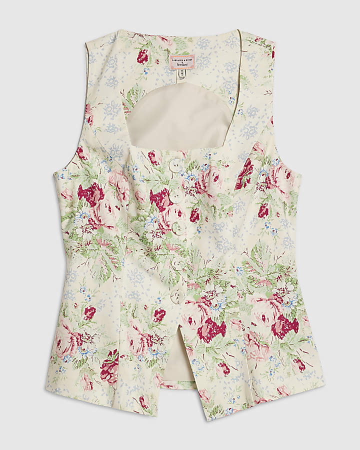 White Floral Waistcoat