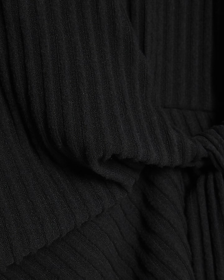 Black Short Sleeve Cosy Ribbed Knot Side Top