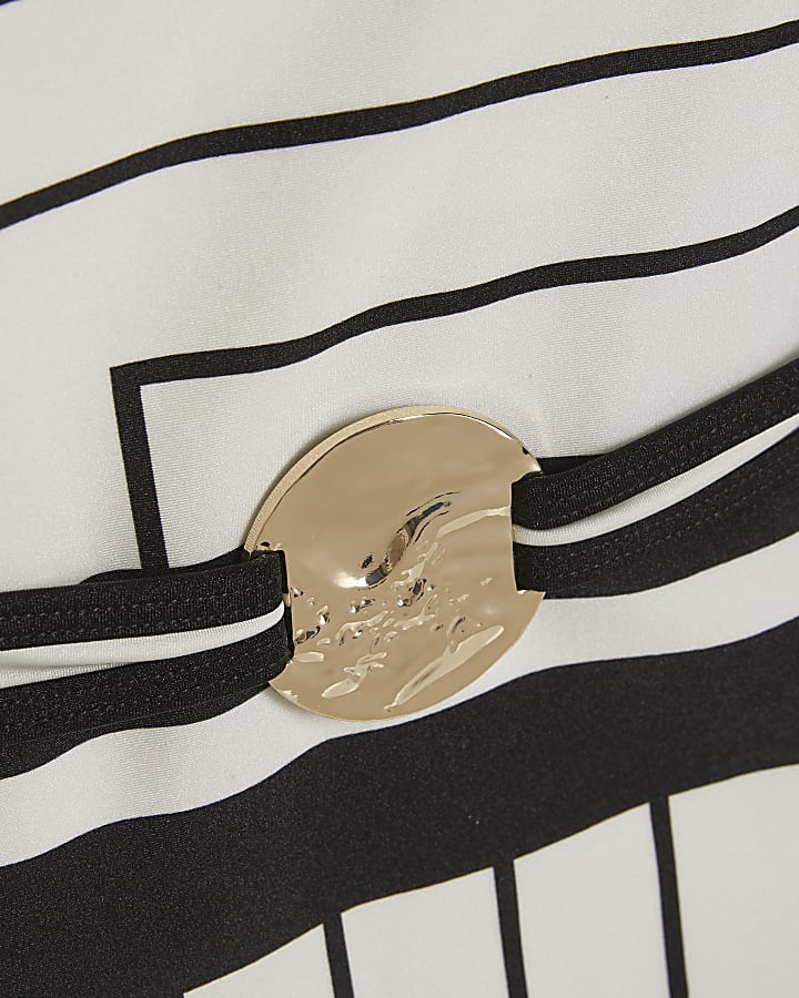 Cream Geometric Stripe Swimsuit