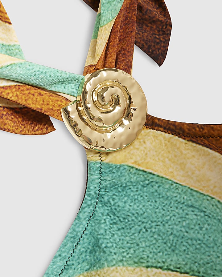 Brown Halter Neck Swirl Swimsuit