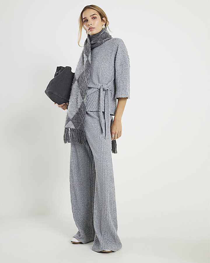 Grey Cosy Ribbed Knot Side Top