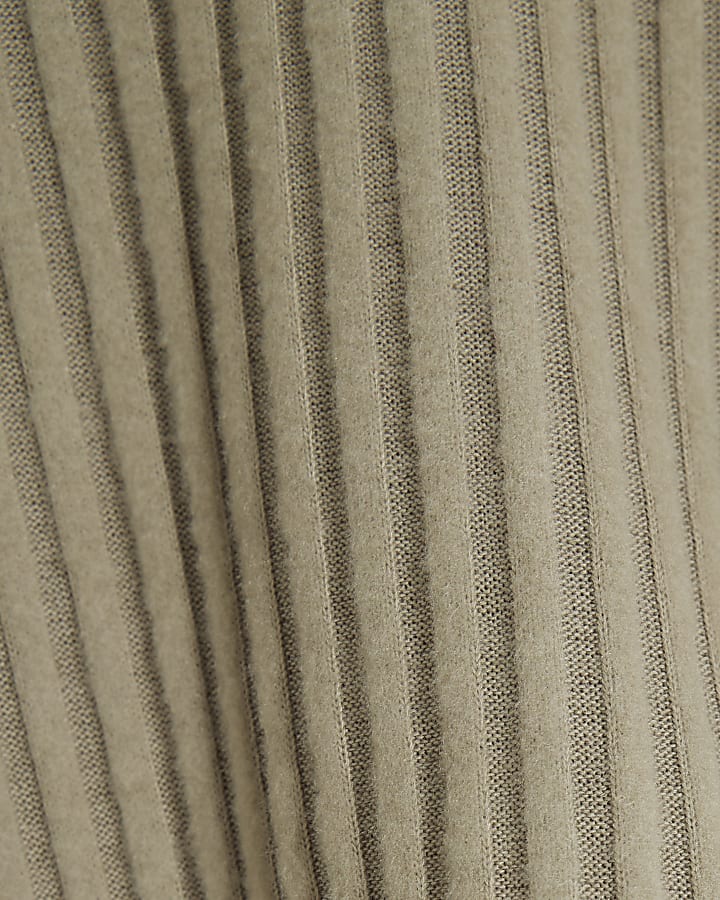 Khaki Cosy Ribbed Knot Side Top
