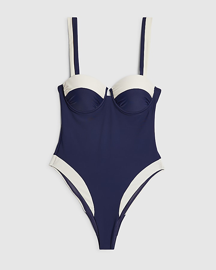 Navy Colour Block Shaping Swimsuit