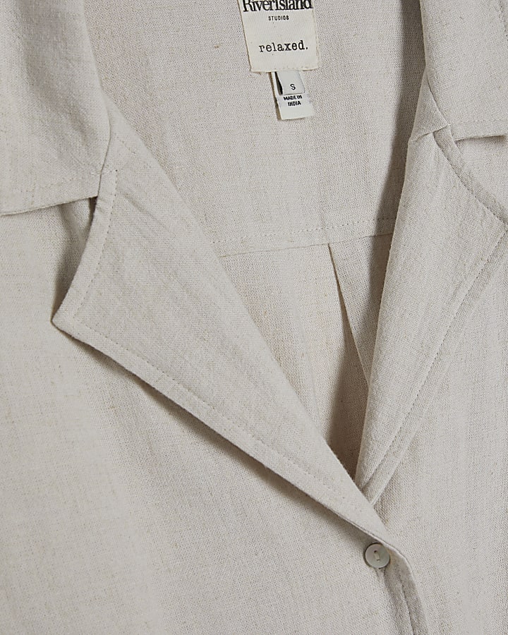 Beige Linen Blend Tie Front Shirt