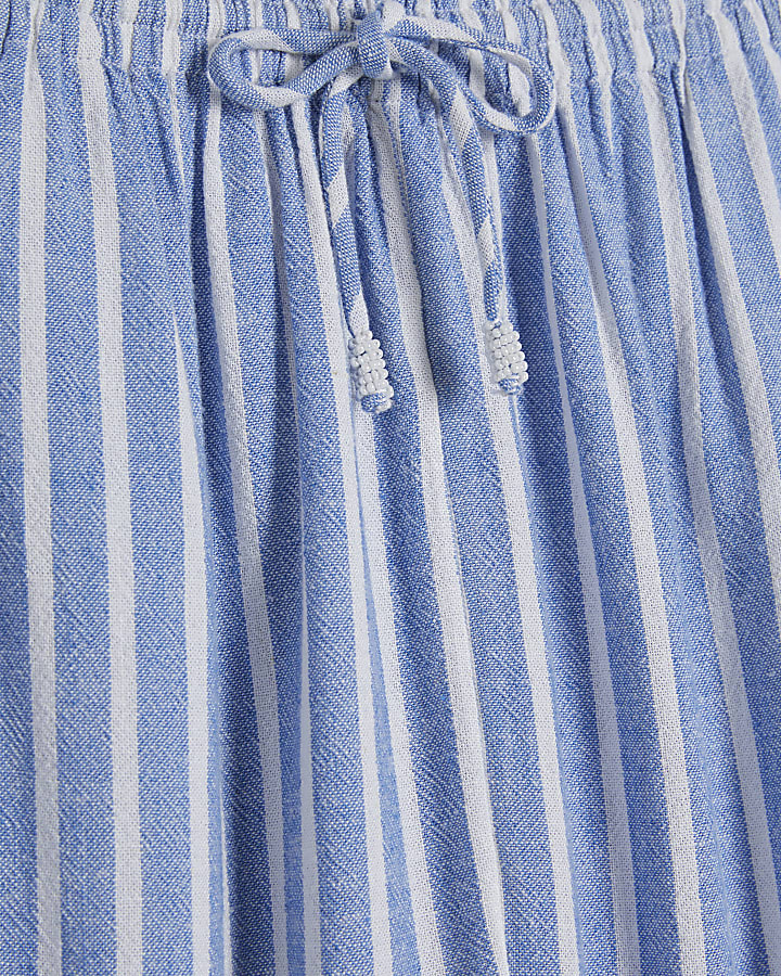 Blue Linen Blend Stripe Trousers