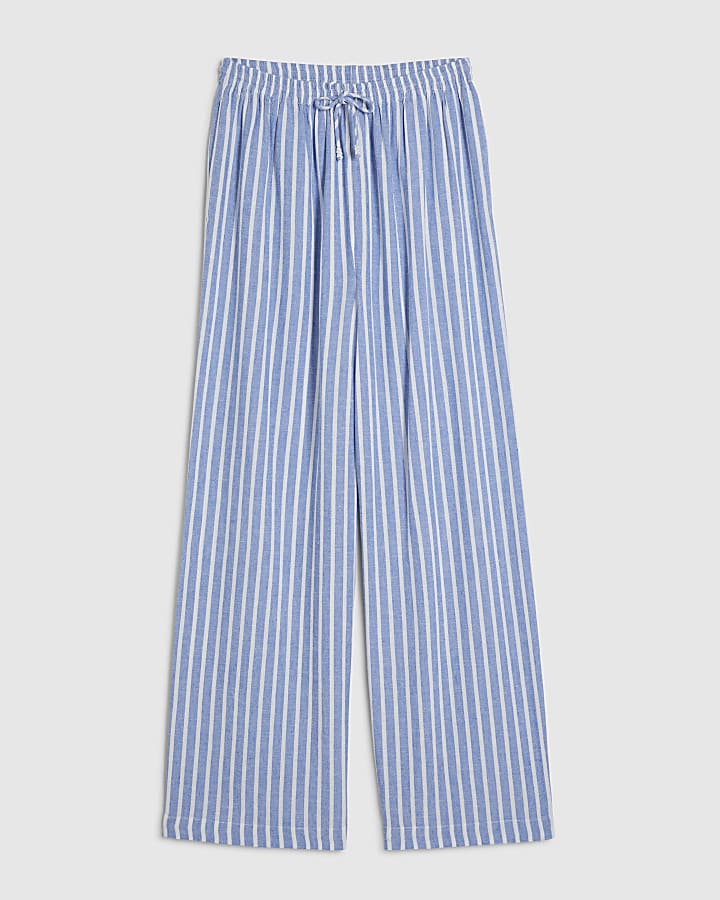 Blue Linen Blend Stripe Trousers