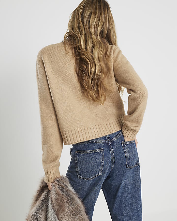 Brown Argyle Knit Cardigan