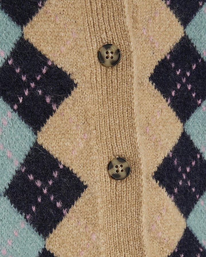 Brown Argyle Knit Cardigan