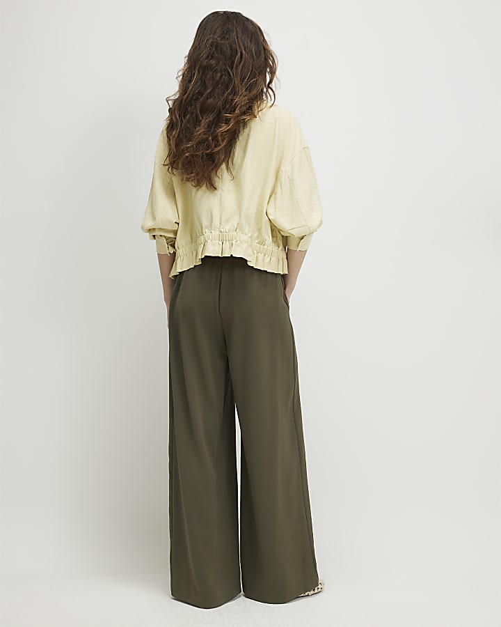 Khaki Wide Leg Tailored Joggers