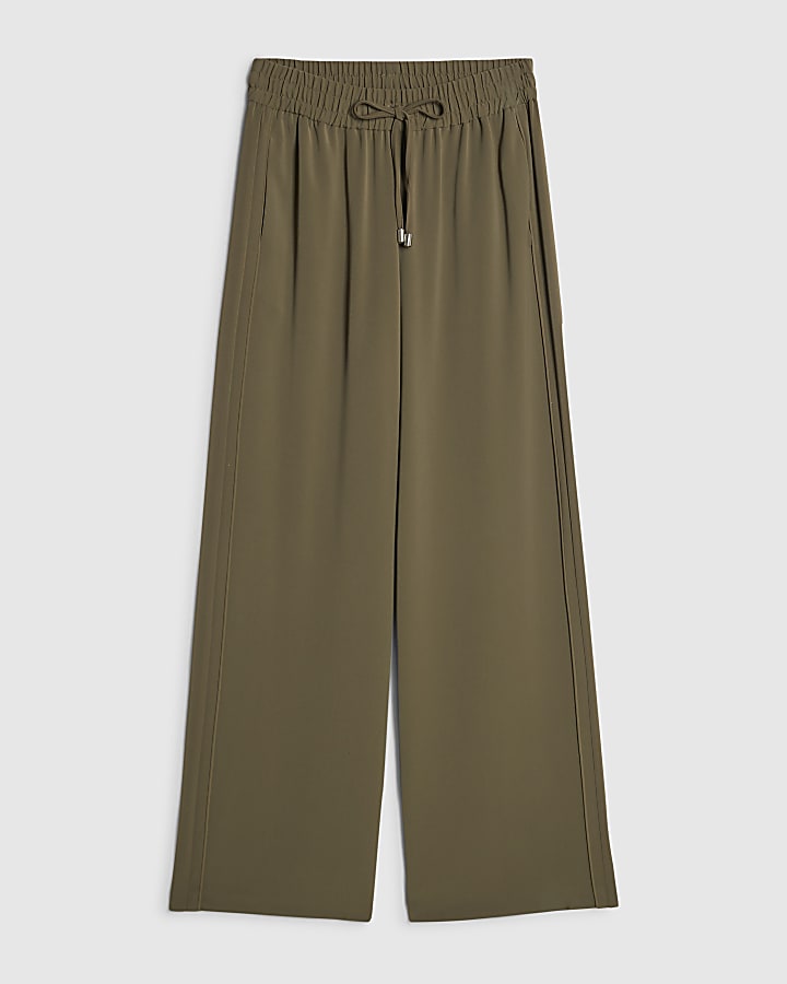 Khaki Wide Leg Tailored Joggers