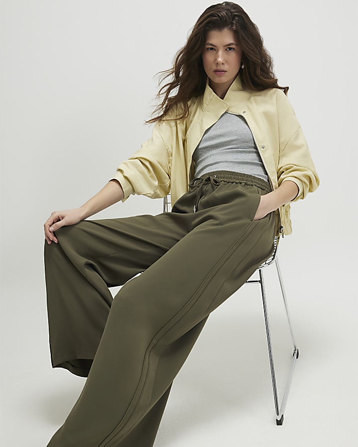 Khaki Wide Leg Tailored Joggers