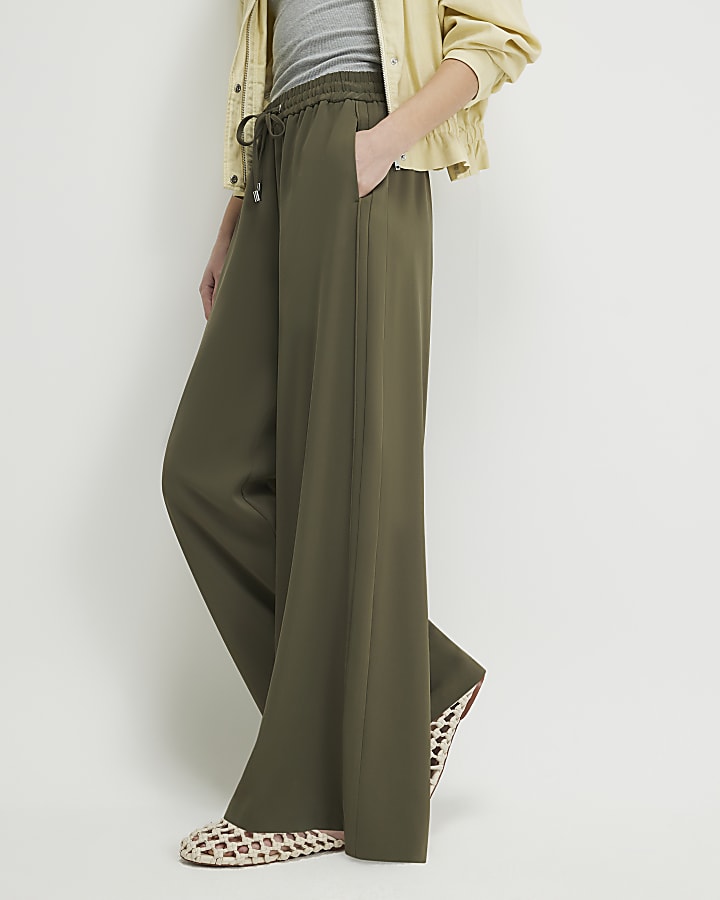 Khaki Wide Leg Tailored Joggers